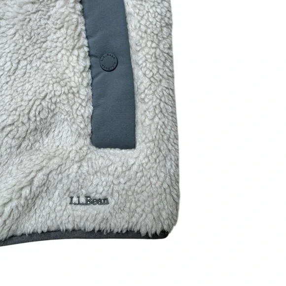 LL Bean Sherpa Fleece Jacket S Snap Front Pockets Lined Cream Gray - Picture 12 of 15